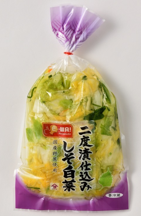 平和堂ブランド「E-WA!」新商品!「二度漬仕込み しそ白菜漬 180g」