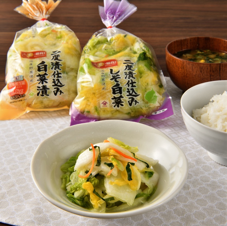 平和堂ブランド「E-WA!」新商品!「二度漬仕込み しそ白菜漬 180g」