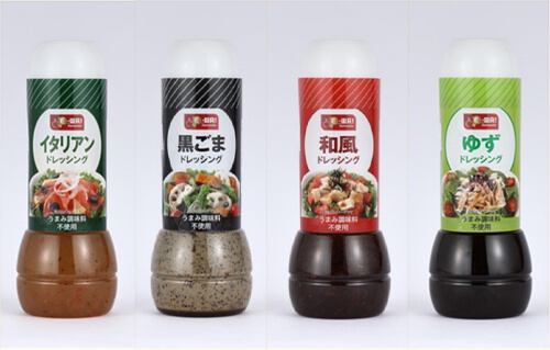 毎日活躍!4種のドレッシング こだわり抜いて4種の味わいが完成しました。サラダはもちろん、お肉・魚・麺などお料理にも使える優れものです。